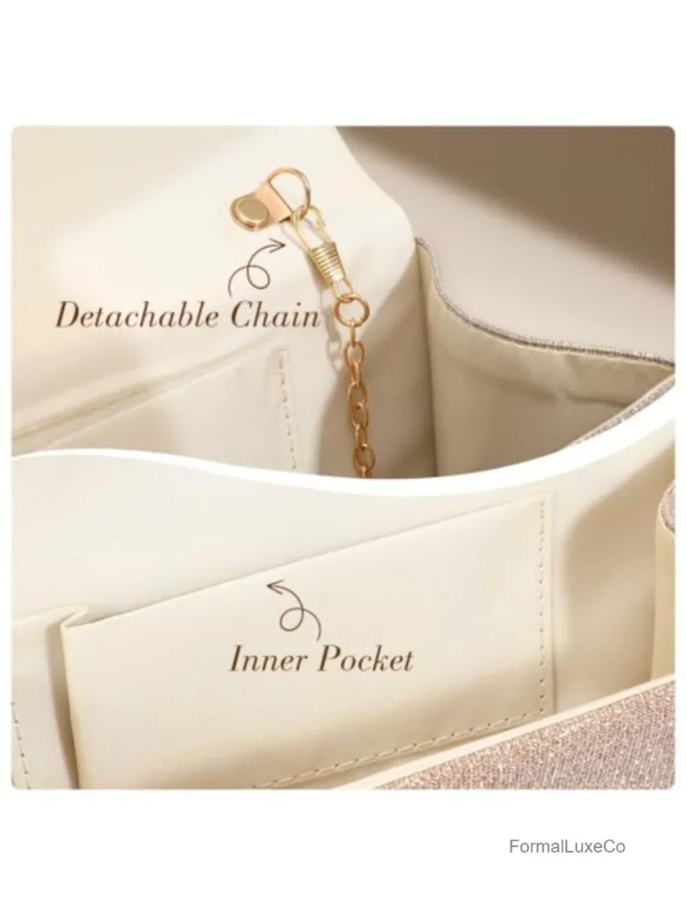 Satin Evening Clutch with Rhinestone Accents Detachable Chain Handbag